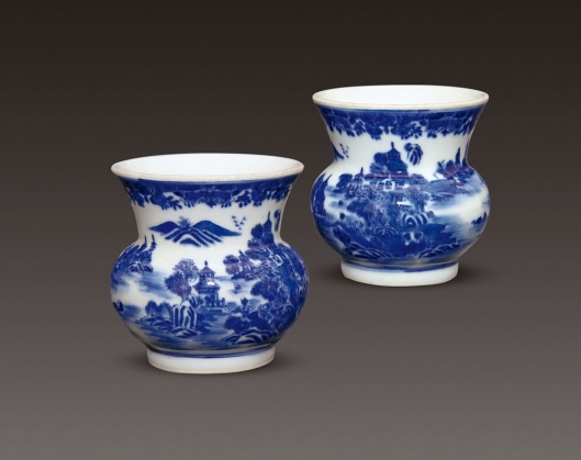 青花山水渣斗（一對(duì)）